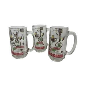 3 Vintage Mid Century Hazel Atlas BBQ 1950s Glass Beer Mugs Steins 12 oz